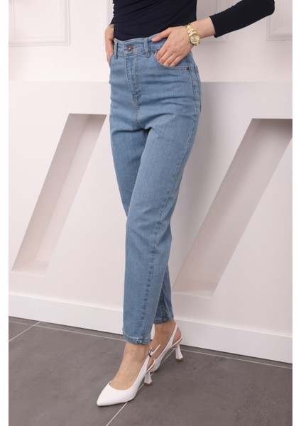 Mavi Yüksek Bel Mom Jeans Pantolon fırsatları