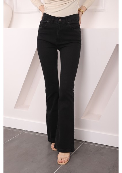 Antrasit Yüksek Bel İspanyol Paça Jeans Pantolon fırsatları