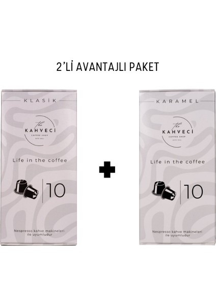 Nespresso Uyumlu Kapsül Kahve Klasik ve Karamel Aromalı 2'li Avantajlı Paket