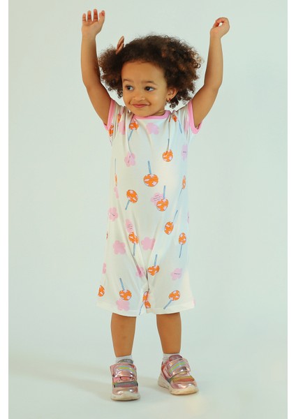 Kız Çocuk Lolipop Baskılı Basic Tulum