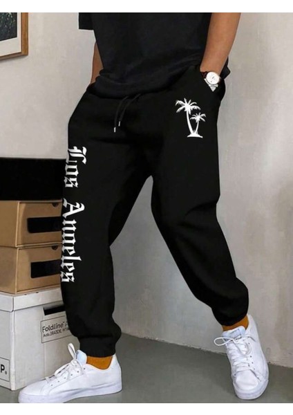 Büyük Beden Özel Tasarım Beyaz Palmiye Baskılı Yazlık Ter Tutmayan Erkek Eşofman Altı