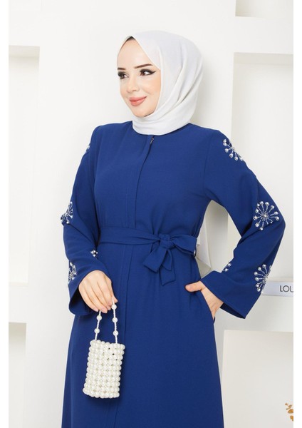 Akça Kadın Kolu Taşlı Taşlı Krep Kumaş Tam Boy Ferace fiyatları