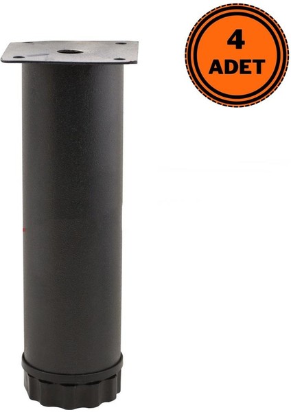 4 Adet Mobilya Ayağı Metal 25 cm Ayarlı 42 mm Mat Siyah Ayak