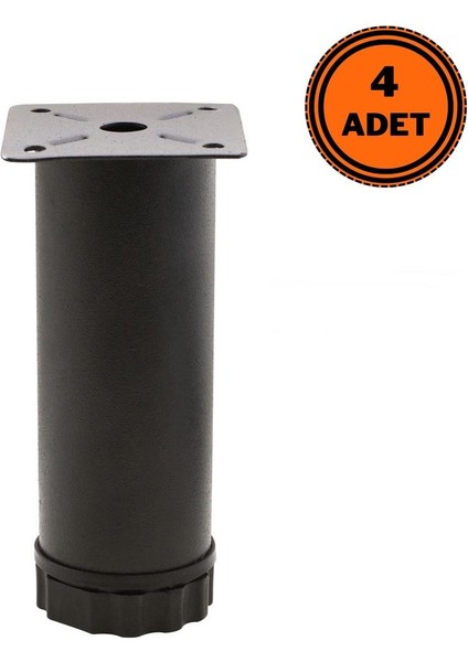 4 Adet Mobilya Ayağı Metal 10 cm Ayarlı 42 mm Mat Siyah Ayak