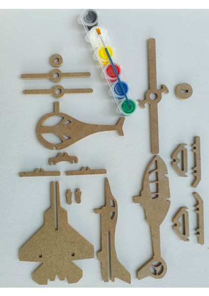 18 Parça Boyanabilir Ahşap Uçak ve Helikopterler Boyama Seti / Okul Öncesi Boyama Etkinliği modelleri