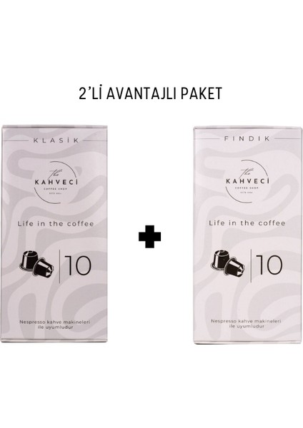 Nespresso Uyumlu Kapsül Kahve Klasik ve Fındık Aromalı 2'li Avantajlı Paket