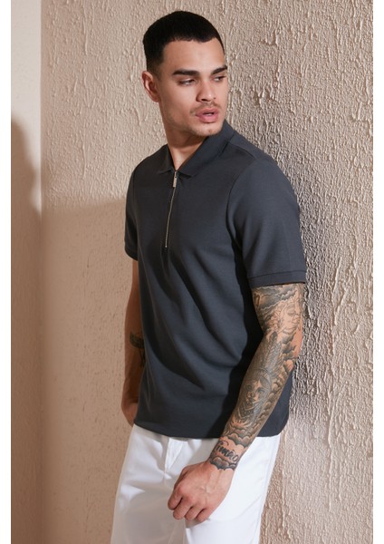 Pamuklu Regular Fit Fermuarlı Polo Yaka T Shirt Erkek Polo Yaka T Shirt 5902434