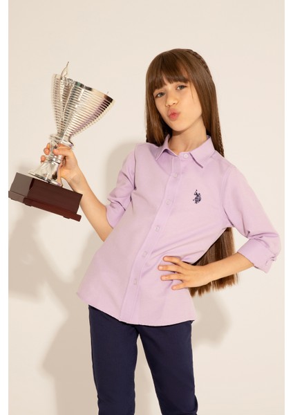 U.S. Polo Assn. Kız Çocuk Lila Desenli Gömlek 50289206-VR034