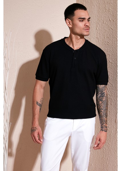 Pamuklu Relaxed Fit Düğmeli Sıfır Yaka T Shirt Erkek T Shirt 5902737 fiyatları