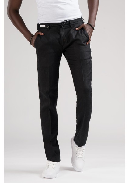 Slimfit Beli Lastikli ve Iplikli %100 Linen Ham Keten Jogger Pantolon fiyatları