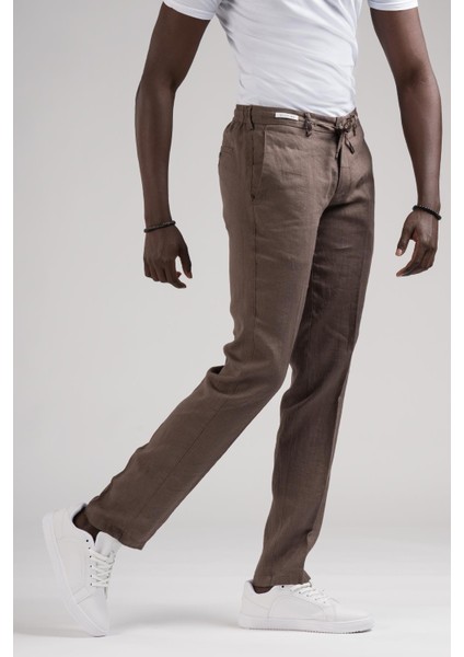 Slimfit Beli Lastikli ve Iplikli %100 Linen Ham Keten Jogger Pantolon modelleri
