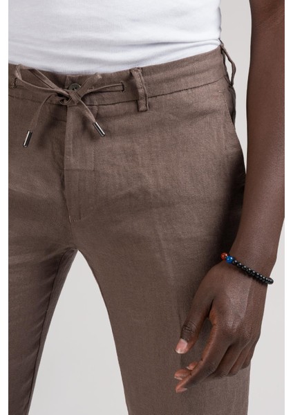 Slimfit Beli Lastikli ve Iplikli %100 Linen Ham Keten Jogger Pantolon indirimleri