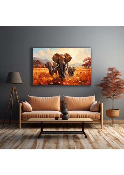 Safari̇ Fi̇l Yatay Cam Tablo