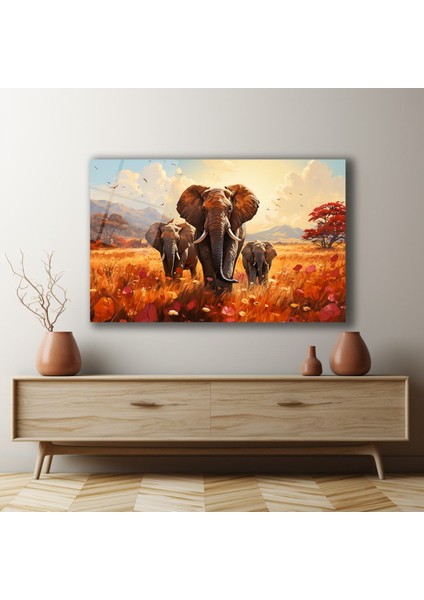 Safari̇ Fi̇l Yatay Cam Tablo