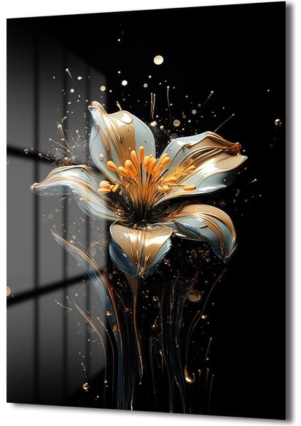 Akışkan Altın Çi̇çek Dekorati̇f Di̇key Cam Tablo, Ev Dekorasyon, Ofi̇s Dekorasyon fiyatları