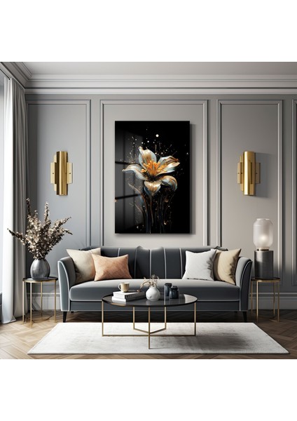 Akışkan Altın Çi̇çek Dekorati̇f Di̇key Cam Tablo, Ev Dekorasyon, Ofi̇s Dekorasyon modelleri