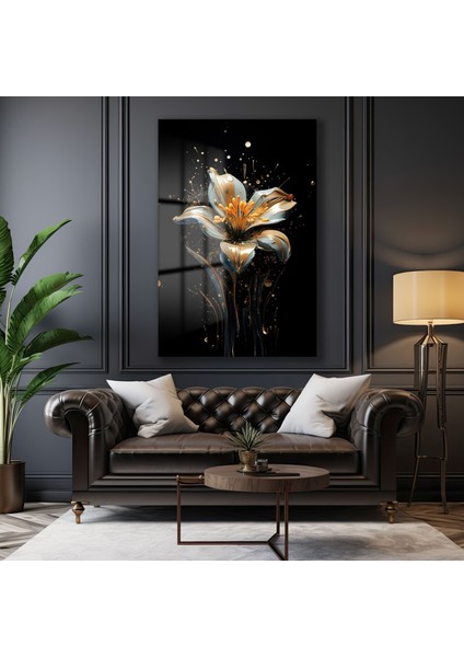 Akışkan Altın Çi̇çek Dekorati̇f Di̇key Cam Tablo, Ev Dekorasyon, Ofi̇s Dekorasyon fırsatları