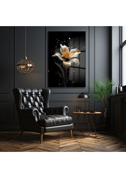 Akışkan Altın Çi̇çek Dekorati̇f Di̇key Cam Tablo, Ev Dekorasyon, Ofi̇s Dekorasyon indirimleri