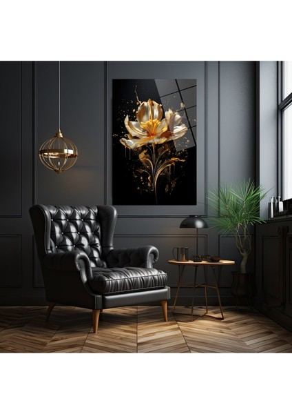 Altın Çi̇çek Patlaması Dekorati̇f Di̇key Cam Tablo, Ev Dekorasyon, Ofi̇s Dekorasyon modelleri