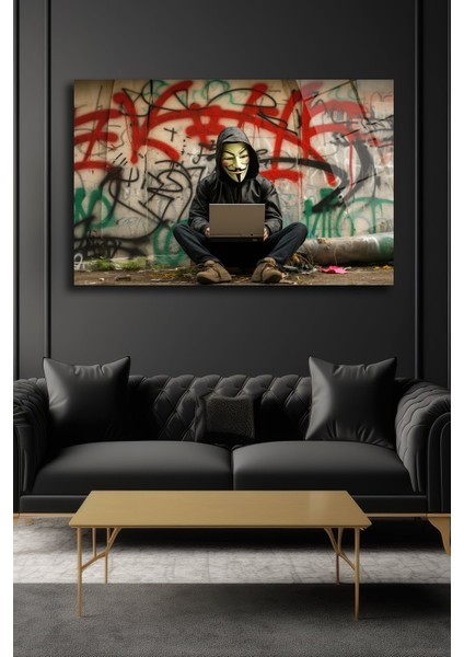 Hacker Sokak Sanatı Dekorati̇f Yatay Cam Tablo, Ev Dekorasyon, Ofi̇s Dekorasyon modelleri