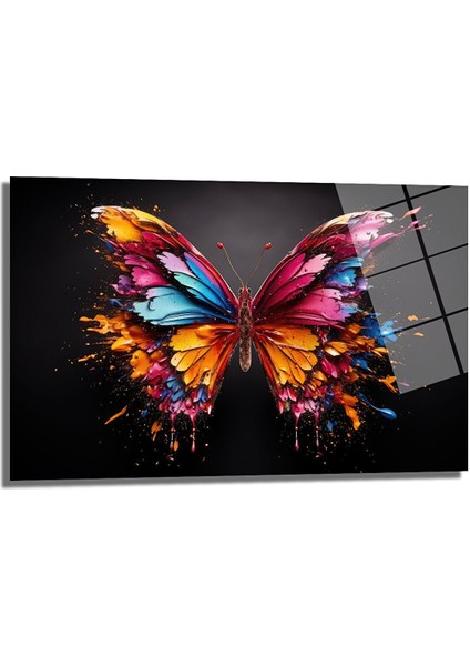 Kelebek Dönüşü Dekorati̇f Yatay Cam Tablo, Ev Dekorasyonu, Ofi̇s Dekorasyonu