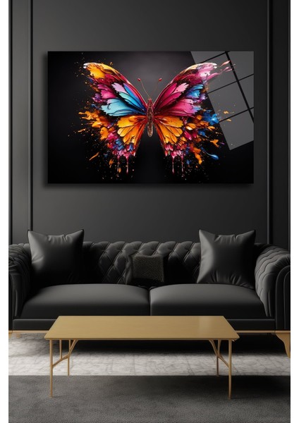 Kelebek Dönüşü Dekorati̇f Yatay Cam Tablo, Ev Dekorasyonu, Ofi̇s Dekorasyonu modelleri
