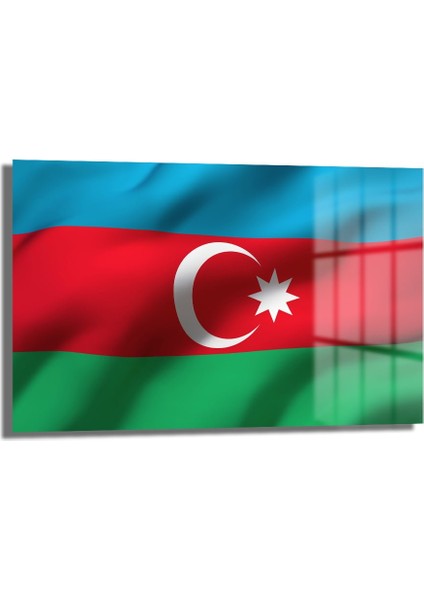 Azerbaycan Bayraği Yatay Cam Tablo