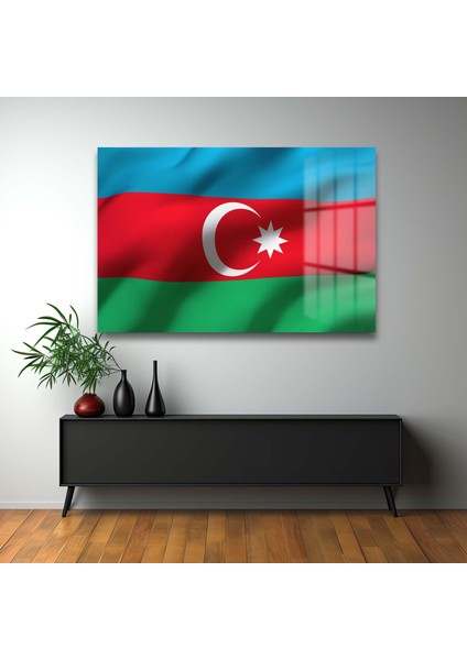 Azerbaycan Bayraği Yatay Cam Tablo modelleri