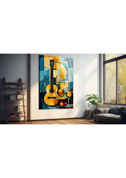 Soyut Gi̇tar Di̇key Cam Tablo, Çalışma Odası, Ofi̇s, Sanat, Dekorati̇f Tablo fiyatları