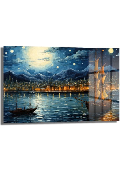 Soyut Parlak Gece Dekorati̇f Yatay Cam Tablo