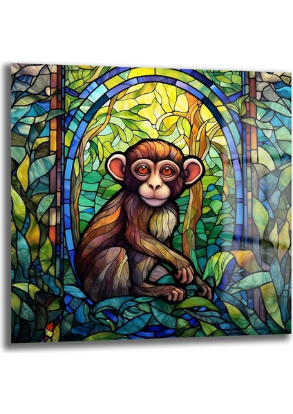 Vitray Maymun Kare Cam Tablo