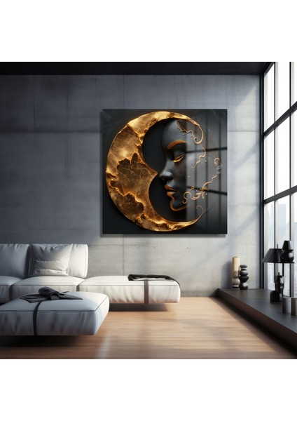 Modern Gold Kadın Yüzü Dekorati̇f Kare Cam Tablo fırsatları