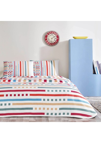 Baskılı Rainbow Tek Kişilik Pike Takımı Kırmızı