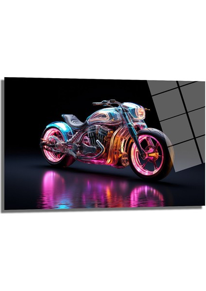 Neon Motor Dekorati̇f Yatay Cam Tablo, Ev Dekorasyonu