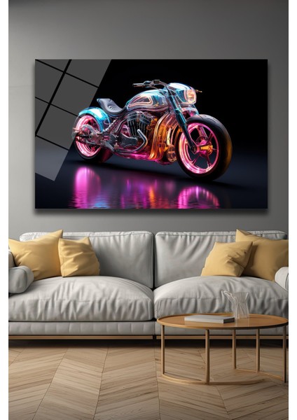 Neon Motor Dekorati̇f Yatay Cam Tablo, Ev Dekorasyonu modelleri