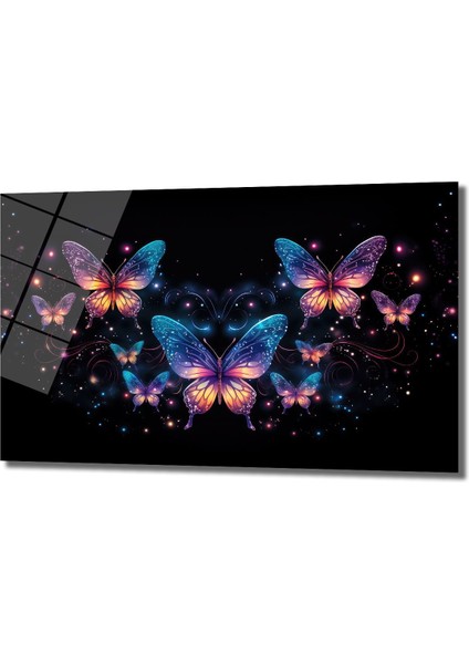 Uzay Kelebekleri̇ Dekorati̇f Yatay Cam Tablo, Ev Dekorasyon fiyatları