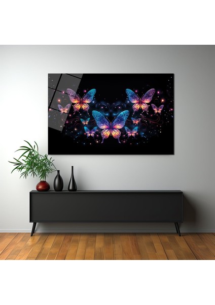 Uzay Kelebekleri̇ Dekorati̇f Yatay Cam Tablo, Ev Dekorasyon modelleri