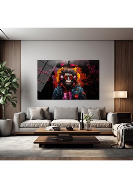 Pop Art Maymun Dekorati̇f Yatay Cam Tablo, Ev ve Ofi̇s Dekorasyon modelleri