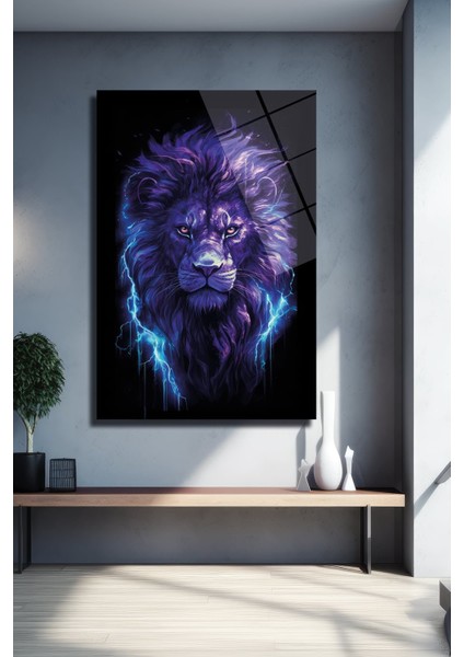 Mor Aslan Dekorati̇f Di̇key Cam Tablo modelleri