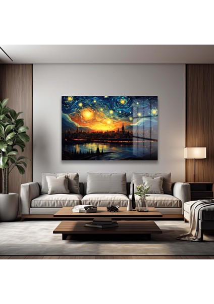 Van Gogh Tarzı Gece Dekorati̇f Yatay Cam Tablo fiyatları