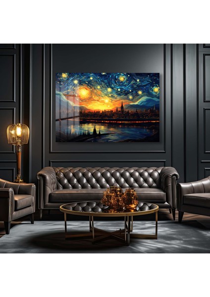 Van Gogh Tarzı Gece Dekorati̇f Yatay Cam Tablo fırsatları