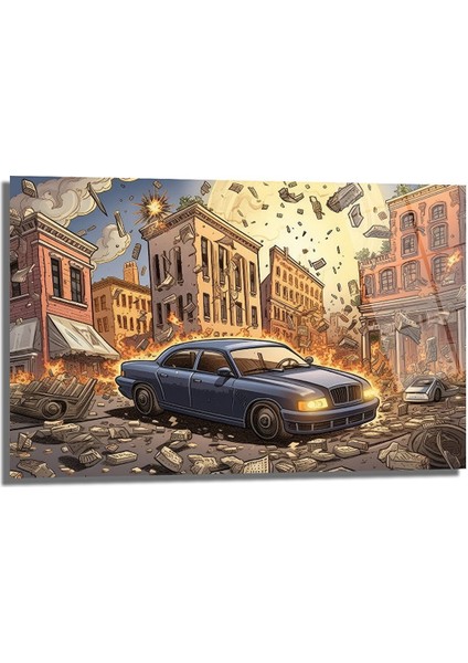 Son Araba Dekorati̇f Yatay Cam Tablo, Ev Dekorasyon, Ofi̇s Dekorasyon