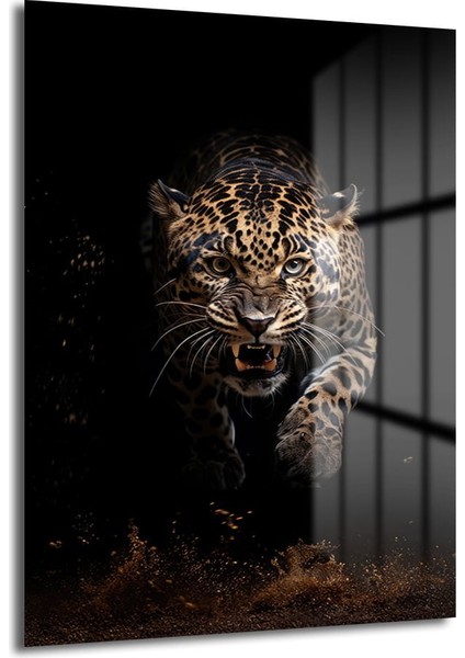 Jaguar Dekorati̇f Di̇key Cam Tablo, Ev Dekorasyon, Ofi̇s Dekorasyon