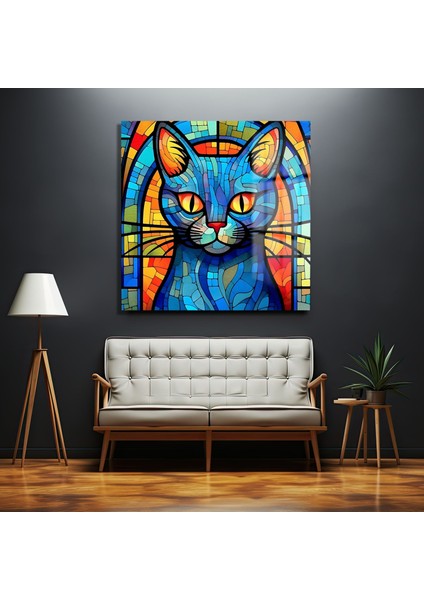 Renkli Kedi Kare Cam Tablo fırsatları
