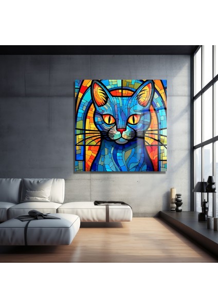 Renkli Kedi Kare Cam Tablo indirimleri