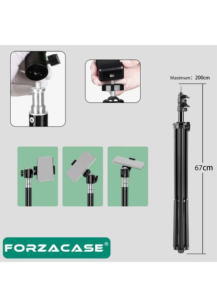 iPhone 11 12 13 14 15 Tüm Seriler ile Uyumlu Bluetooth Kumandalı Alüminyum Tripod 200 cm FC576