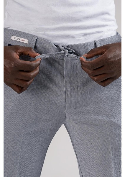 Slimfit Beli Yarım Lastikli ve Iplikli Ince Çizgili Yazlık Jogger Pantolon indirimleri