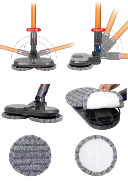 Dyson V7 V8 V10 V11 V12 V15 Uyumlu Paspas ve Süpürme Başlığı 4 Adet Yedek Bez(Su Haznesi Hediyeli)