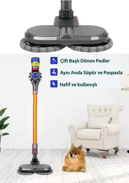 Dyson V7 V8 V10 V11 V12 V15 Uyumlu Paspas ve Süpürme Başlığı 4 Adet Yedek Bez(Su Haznesi Hediyeli)