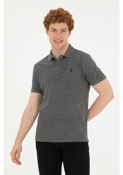 U.S. Polo Assn. Polo Yaka Kısa Kollu Antrasit-Melanj Erkek Pamuk T-Shirt 1792406